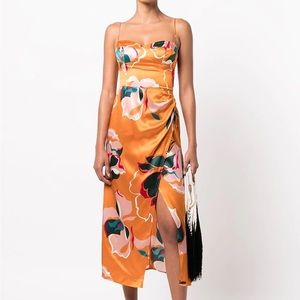 Reformation Marguerite Silk Dress - Orange Floral Size 8 NWT